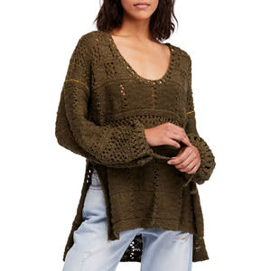 Free People Flower Child Tunic Sweater S Green Open Knit Eyelet Pullover